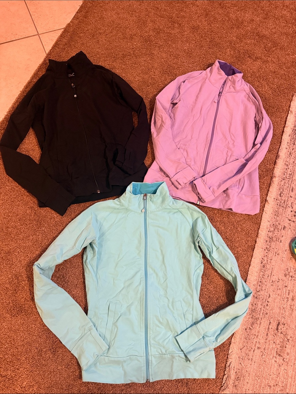 Women’s lot of 3 Tuff athletics zip jackets purple black teal sz M